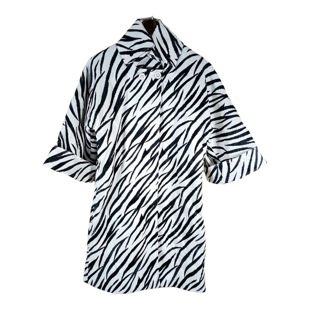 Samuel Dong Zebra Print Trench Coat Dolman Sleeves Dramatic All Season Size S